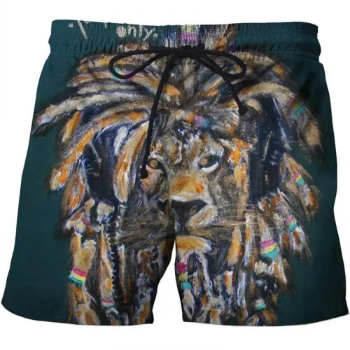 Sea male suit casual Short Quick Dry Running Swimwear 3D Lion Printed