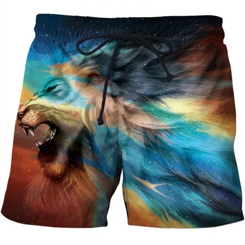 Sea male suit casual Short Quick Dry Running Swimwear 3D Lion Printed