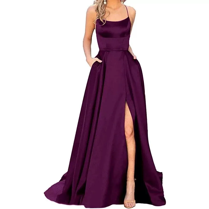 Simple Formal Prom Dress With Side Slit