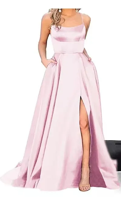 Simple Formal Prom Dress With Side Slit