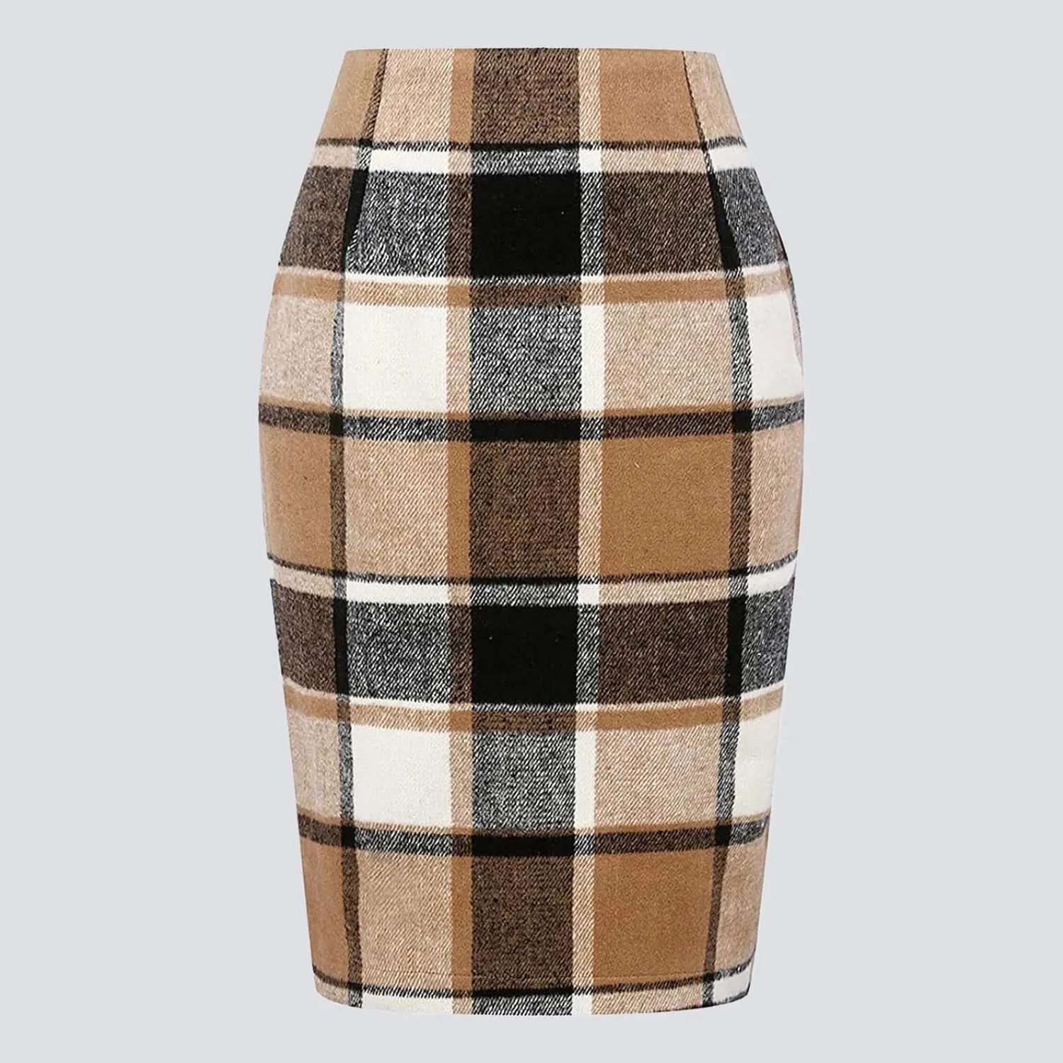 Skirt for Women Pencil Plaid Skirts Fall Winter High Waisted Bodycon Knee Length Wool Midi Skirt
