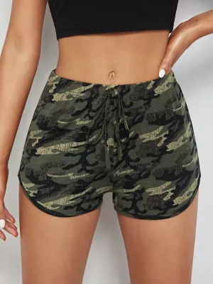 Sporty Camo Knot Natural Women Shorts