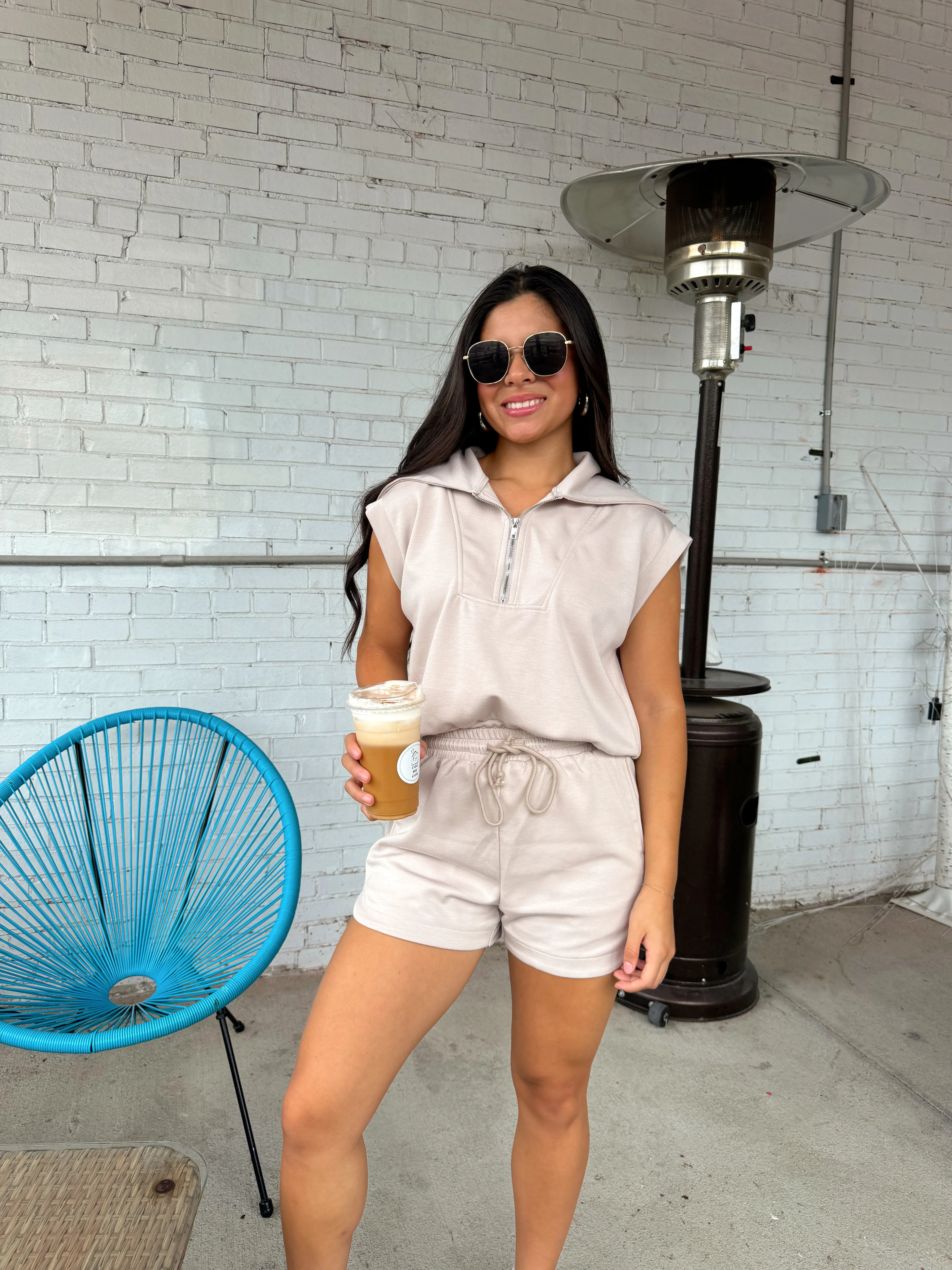 Stone Quarter Zip-Up & Shorts Set