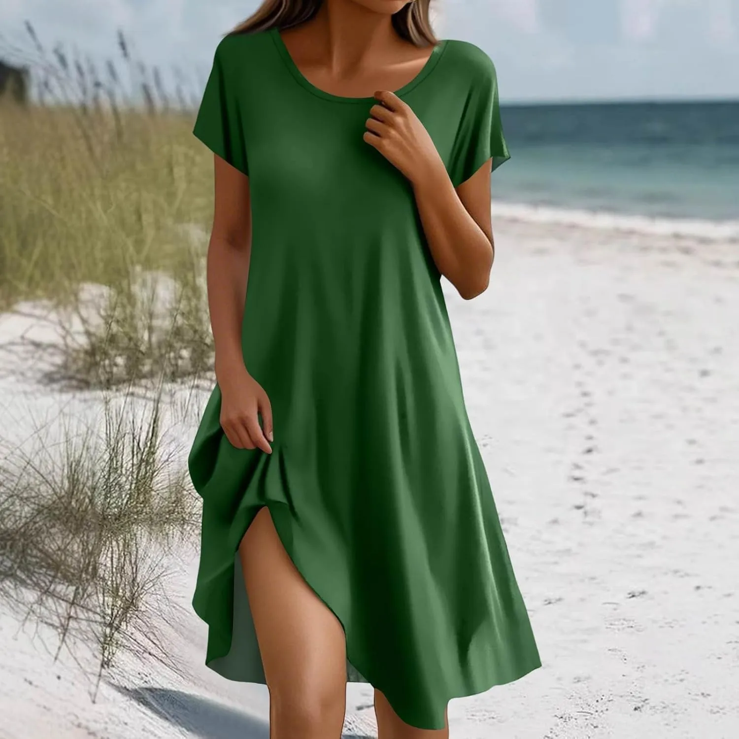 Summer Dresses for Women 2025 Casual Crewneck Beach Floral Tshirt Dress Short Sleeve Mini Dresses Flowy Sundresses