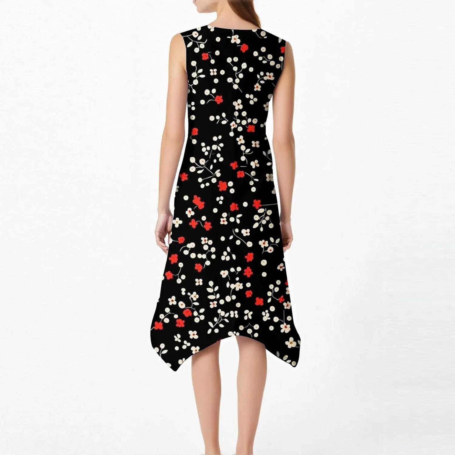 Summer Dresses for Women 2025 Fashion Round Neck Sleeveless Print Irregular Hem Tank Sundress Casual Beach Midi Dresses