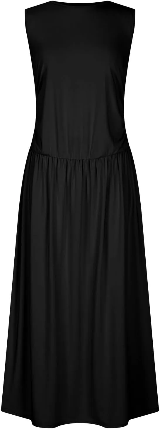 Summer Maxi Dresses for Women 2025 Sleeveless Formal Ruched High Waisted Long Sundress Flowy Beach Tank Dress Clothes