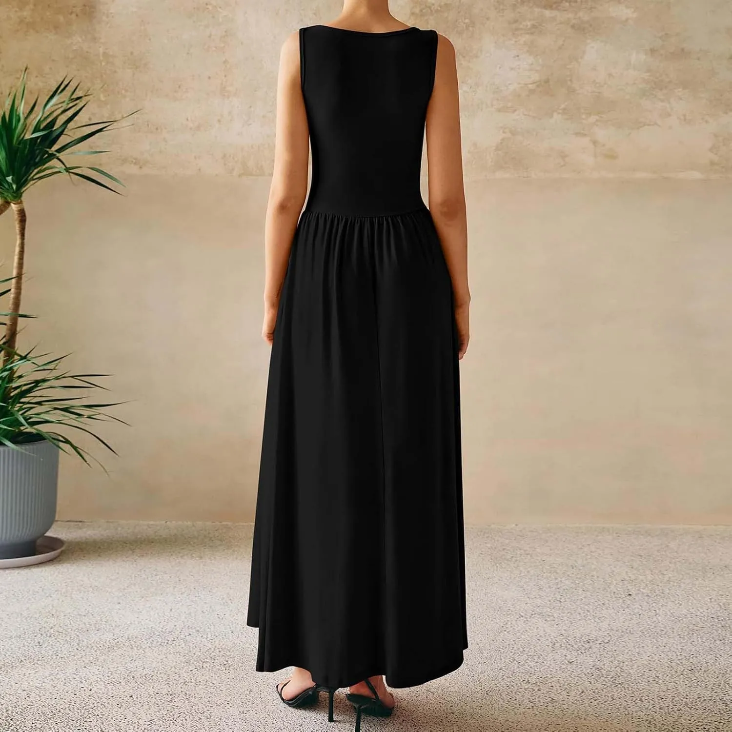 Summer Maxi Dresses for Women 2025 Sleeveless Formal Ruched High Waisted Long Sundress Flowy Beach Tank Dress Clothes