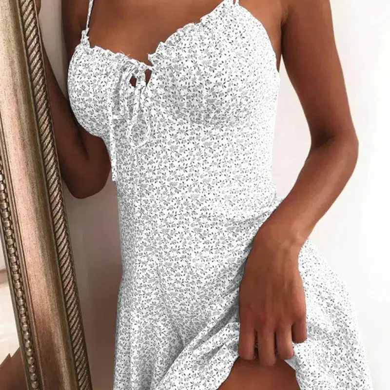 Summer Women New Sling Dresses Spaghetti Strap Flower Miniskirt Sexy Dress