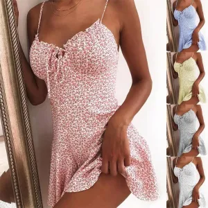 Summer Women New Sling Dresses Spaghetti Strap Flower Miniskirt Sexy Dress