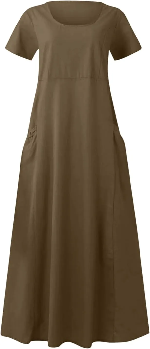 TARIENDY Maxi Dresses for Women 2025 Summer Casual Sundress Loose Comfy Short Sleeve Dress Lounge Beach Dress with Pockets