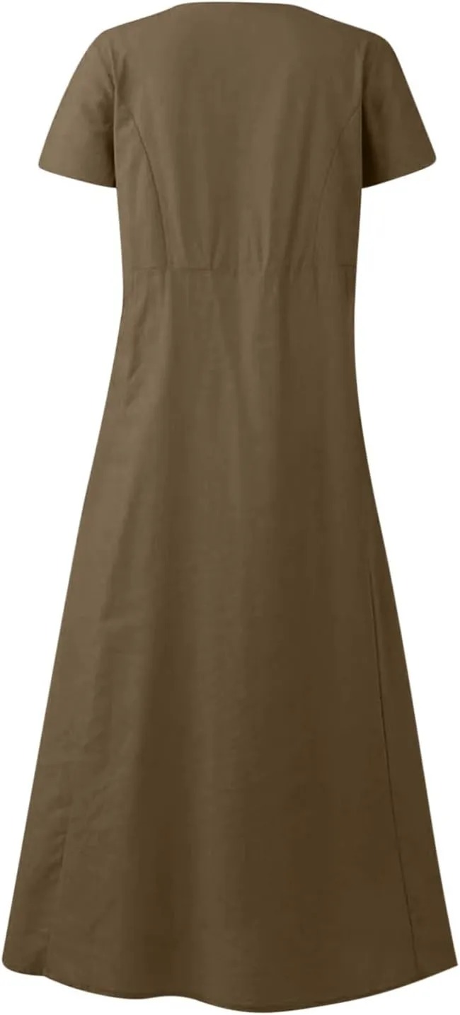 TARIENDY Maxi Dresses for Women 2025 Summer Casual Sundress Loose Comfy Short Sleeve Dress Lounge Beach Dress with Pockets