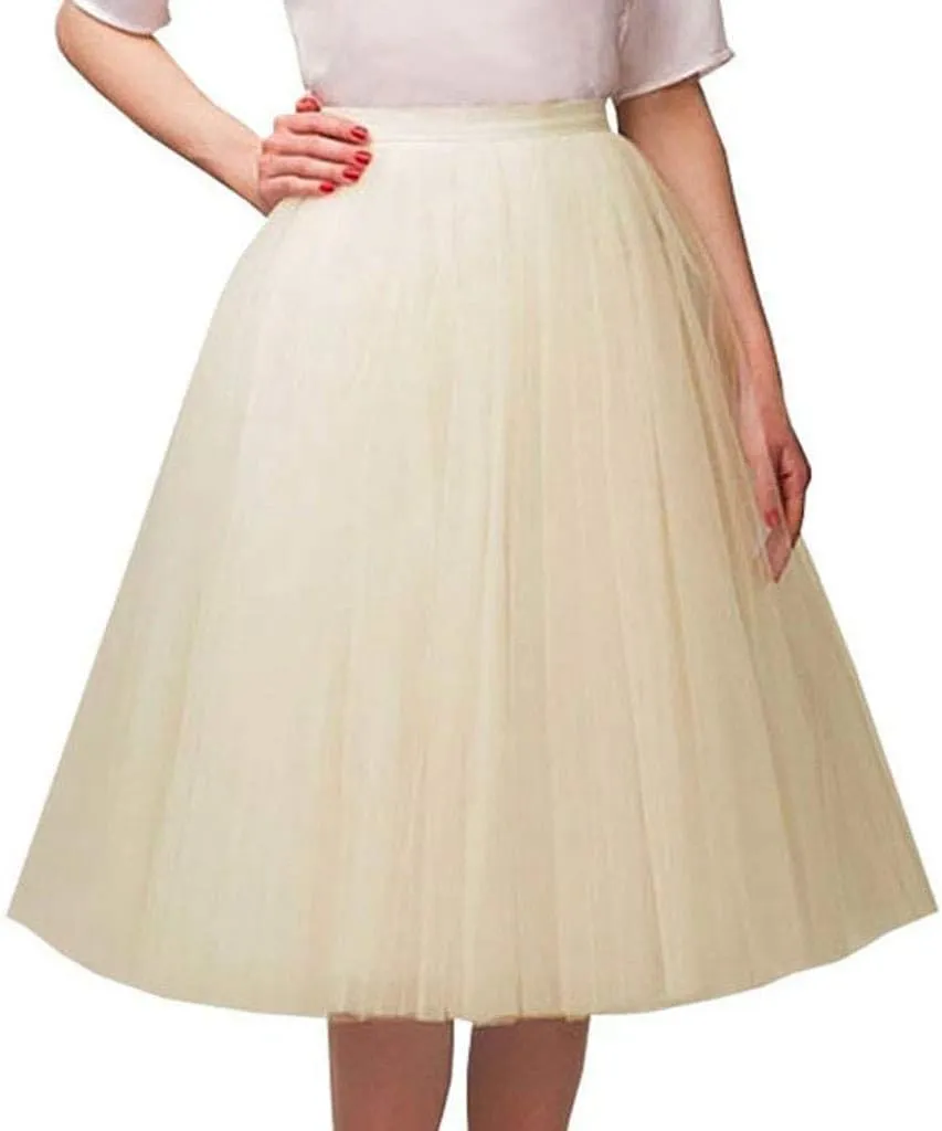 Tutu Skirts Women Classic Layered Midi Tutu Skirt A-line Pleated Princess Skirts Vintage Ballet Dance Skirts