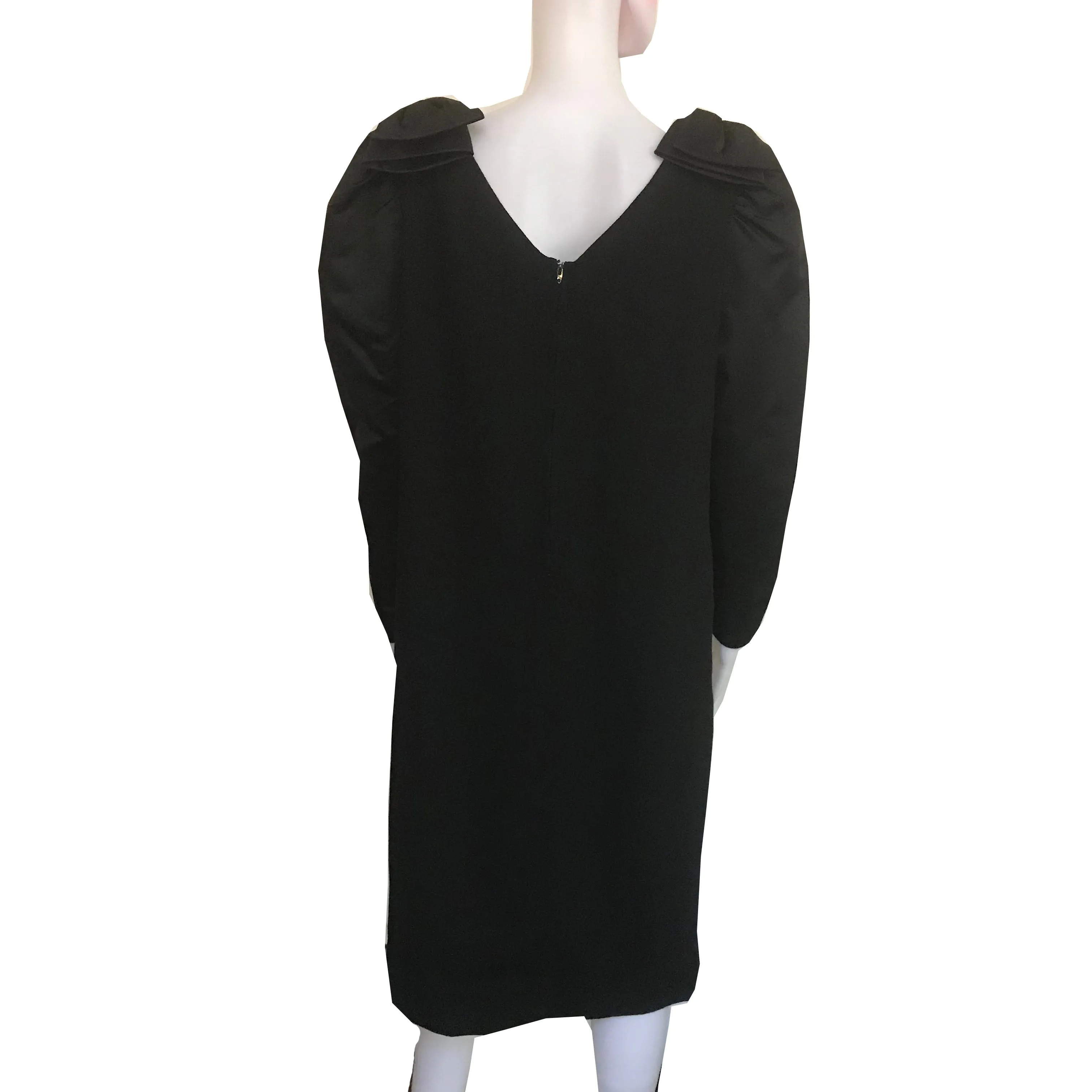 Vintage 1960s Mollie Parnis Black Wool Bow Dress