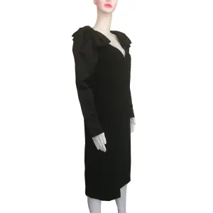 Vintage 1960s Mollie Parnis Black Wool Bow Dress