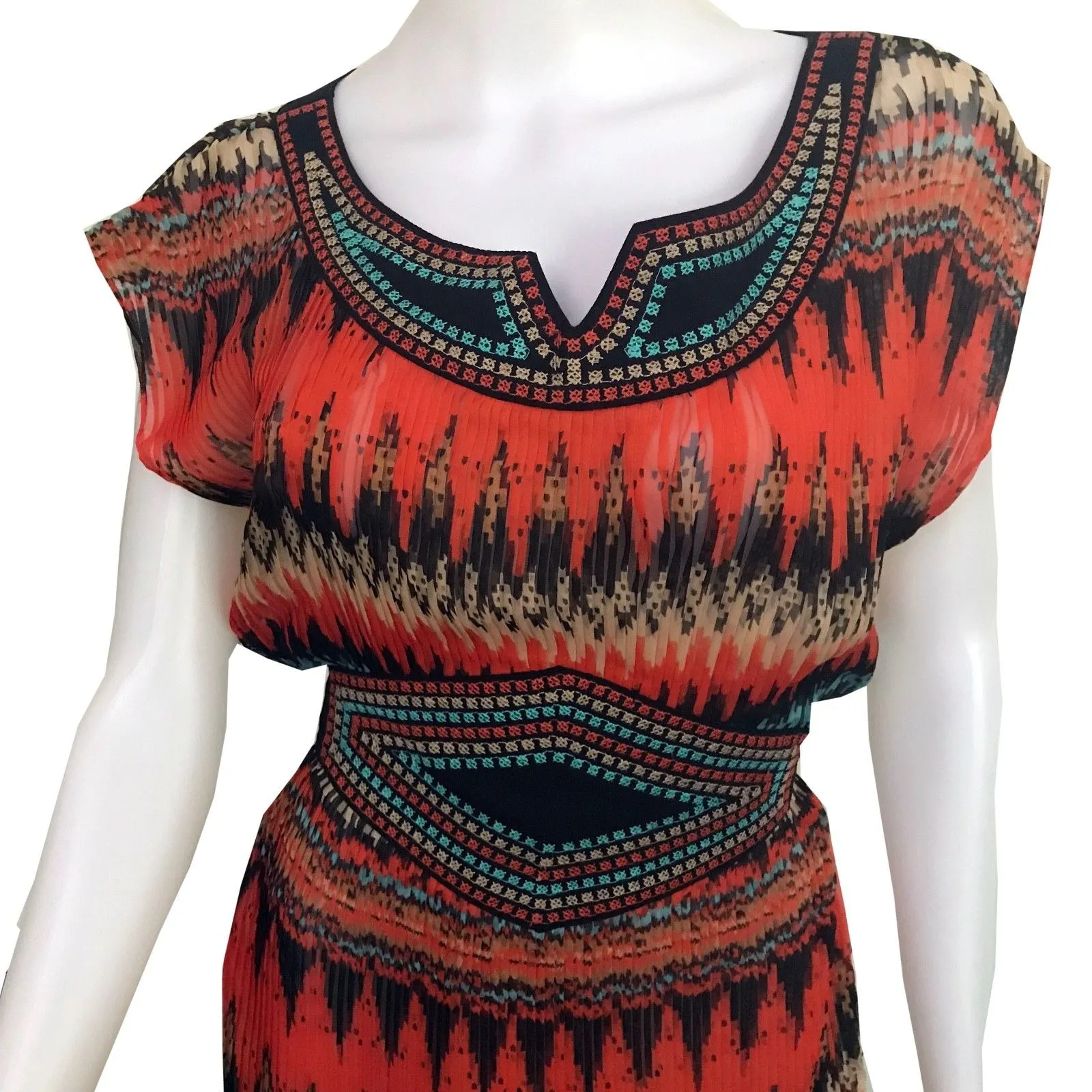 Vintage 1970s Aztec Print Pleated Tunic Dress