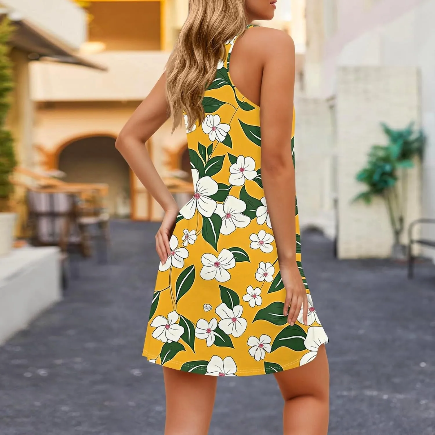 Women Summer Dresses V Neck 2025 Swimsuit Coverup Beach Printed Dress with Pocket Sleeveless Casual Sundress
