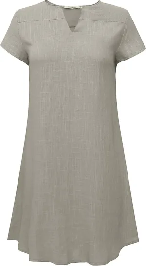 Womens Cotton Linen T Shirt Dress Summer Casual Short Sleeve V Neck Beach A-Line Dress Plus Size Flowy Mini Dresses