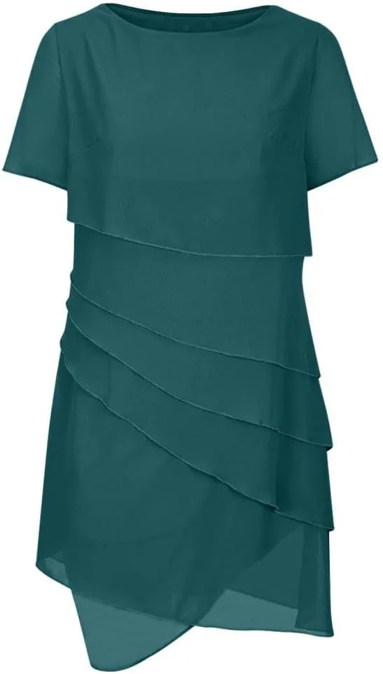 Women's Tiered Chiffon Dresses Pleated A Line Flowy Mini Dress Solid Color Long Dress Cocktail Party Evening Dresses
