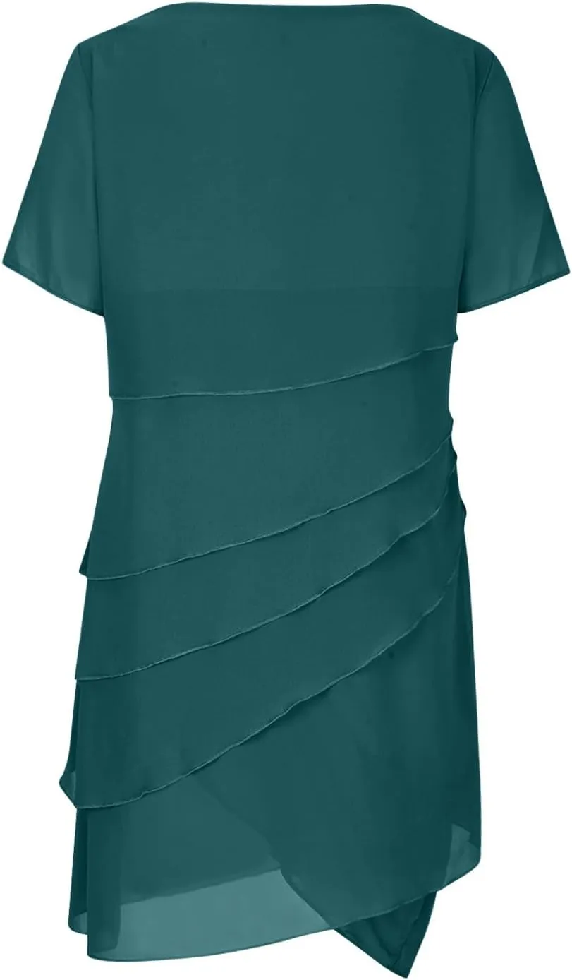 Women's Tiered Chiffon Dresses Pleated A Line Flowy Mini Dress Solid Color Long Dress Cocktail Party Evening Dresses