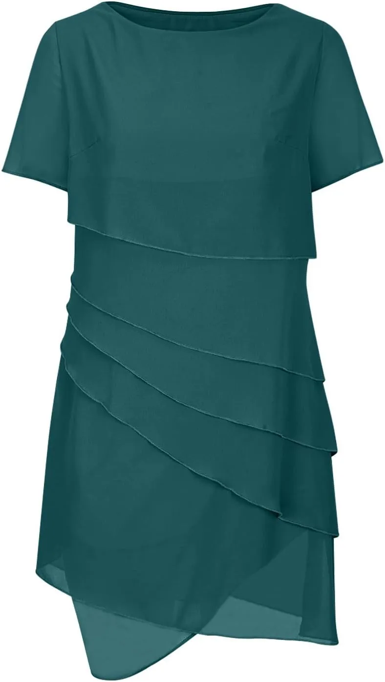 Women's Tiered Chiffon Dresses Pleated A Line Flowy Mini Dress Solid Color Long Dress Cocktail Party Evening Dresses