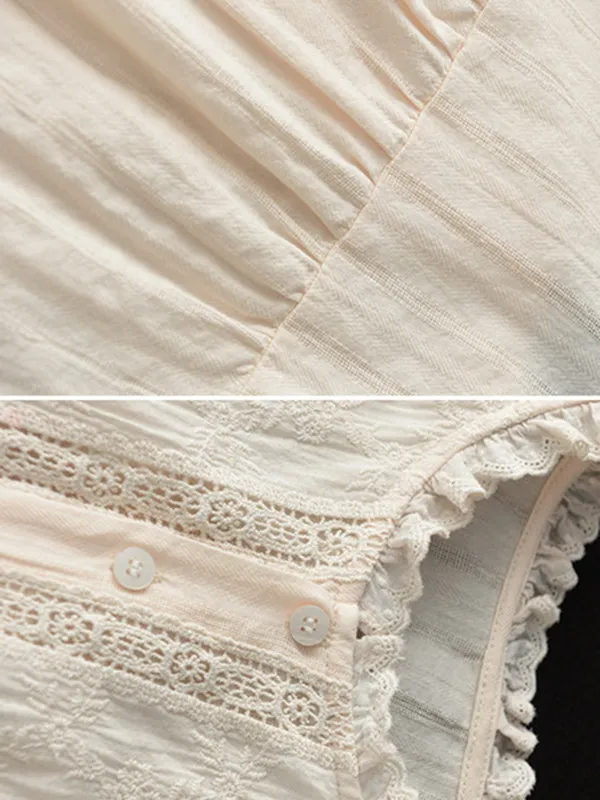 xakxx Long Sleeves Loose Embroidered Round-Neck Blouses&Shirts Tops