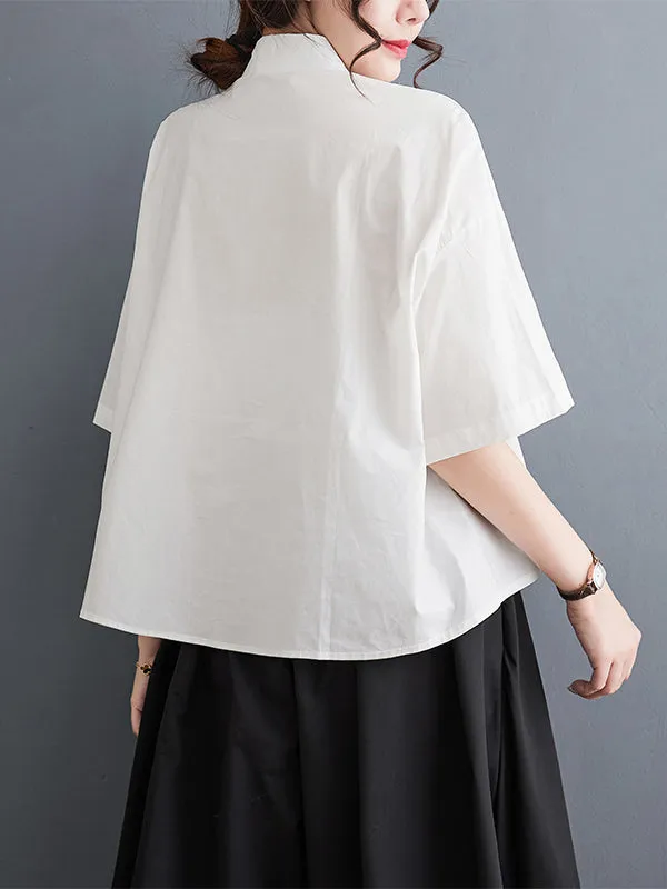 xakxx Loose Short Sleeves Floral Printed Lapel Blouses