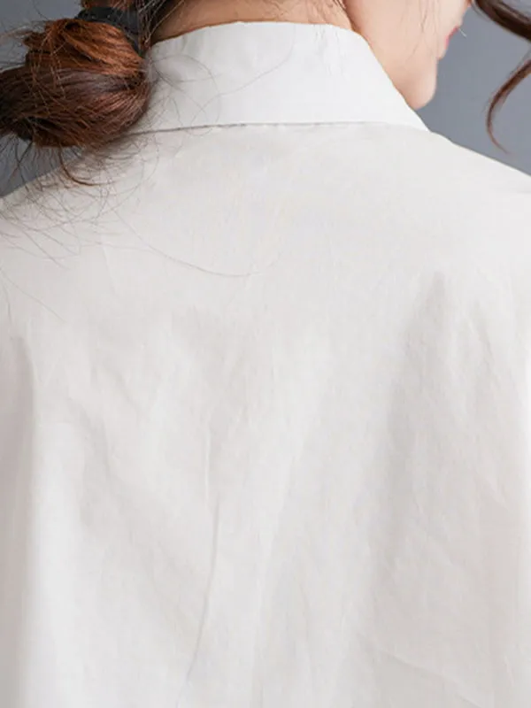 xakxx Loose Short Sleeves Floral Printed Lapel Blouses