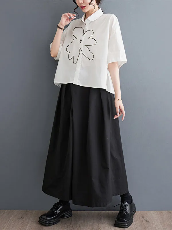 xakxx Loose Short Sleeves Floral Printed Lapel Blouses