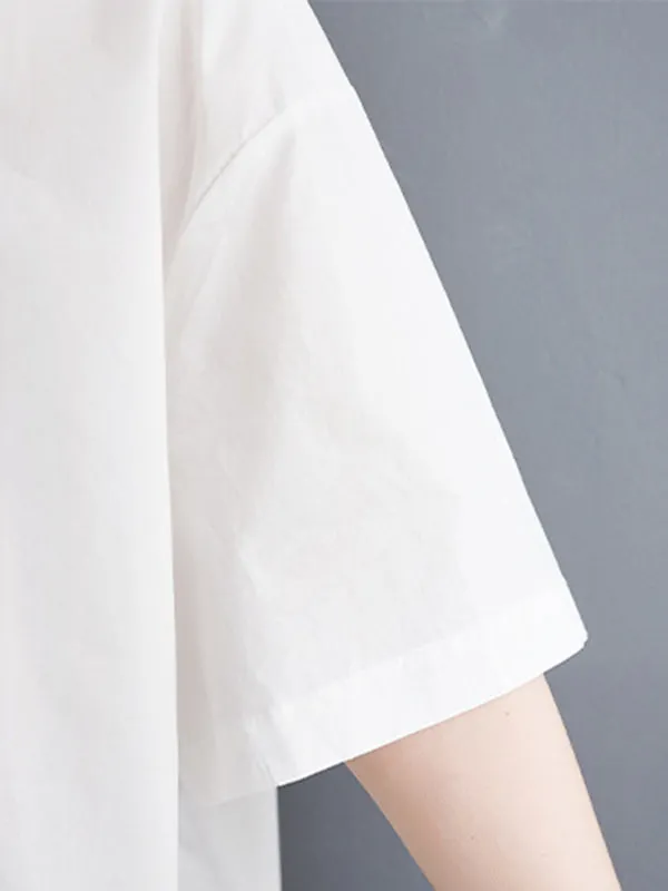 xakxx Loose Short Sleeves Floral Printed Lapel Blouses