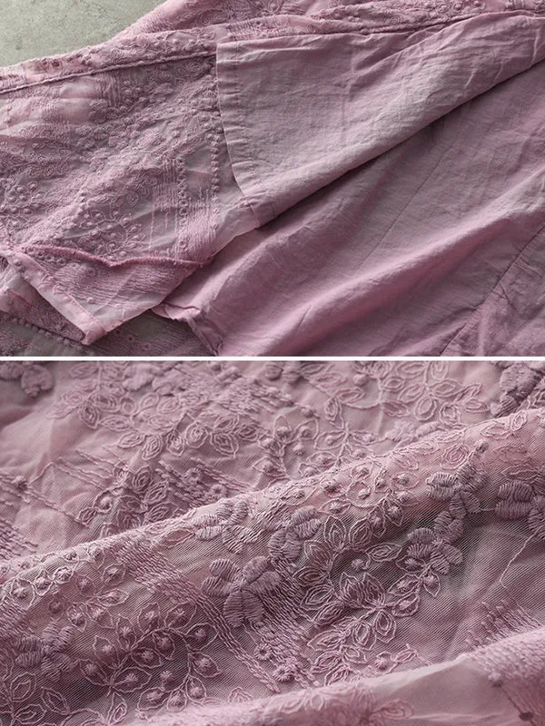 xakxx Vintage Loose Embroidered Lace Hollow Blouse